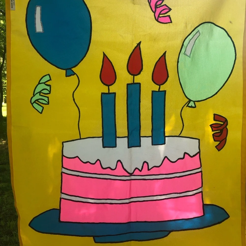 Birthday Cake Embroidered Garden Flag Banner